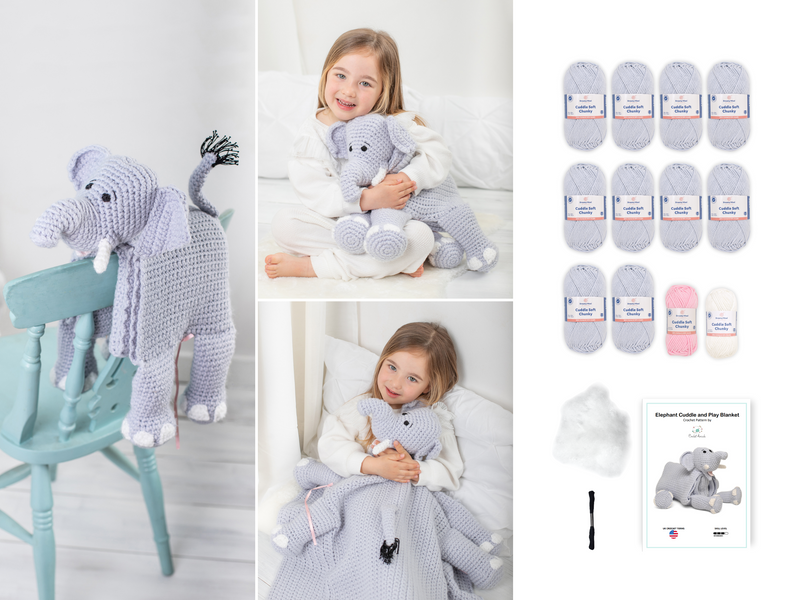 Cuddle and Play Elephant Blanket Crochet KIT Dreamy Wool