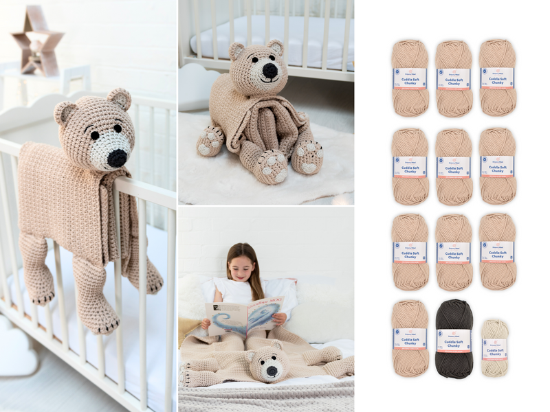 Cuddle and Play Teddy Bear Crochet Blanket Yarn Pack