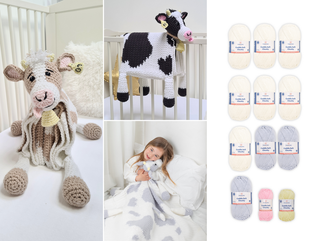 Cuddle and Play Cow Blanket Crochet Yarn KIT Dreamy Wool