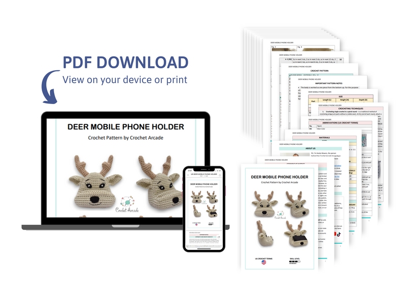Deer Using Phone E-book Deer Mobile Phone Holder Crochet Pattern – Dreamy Wool