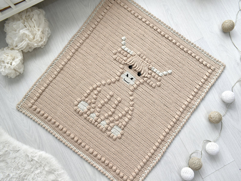 E-book Bobbly Highland Cow Baby Blanket Crochet Pattern / Scottish Cow Crochet Blanket