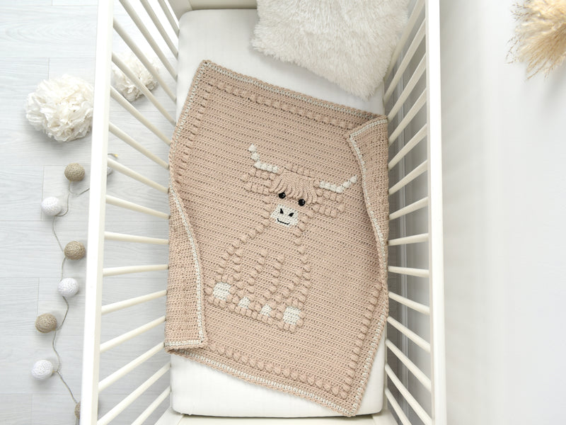 E-book Bobbly Highland Cow Baby Blanket Crochet Pattern / Scottish Cow Crochet Blanket