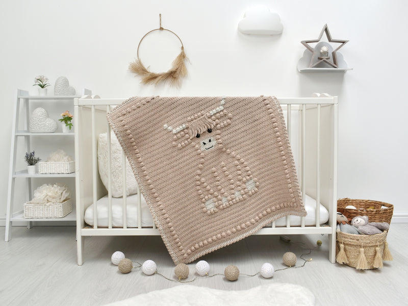 E-book Bobbly Highland Cow Baby Blanket Crochet Pattern / Scottish Cow Crochet Blanket