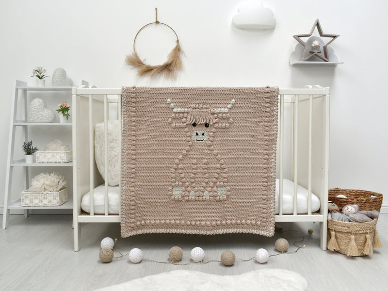 E-book Bobbly Highland Cow Baby Blanket Crochet Pattern / Scottish Cow Crochet Blanket