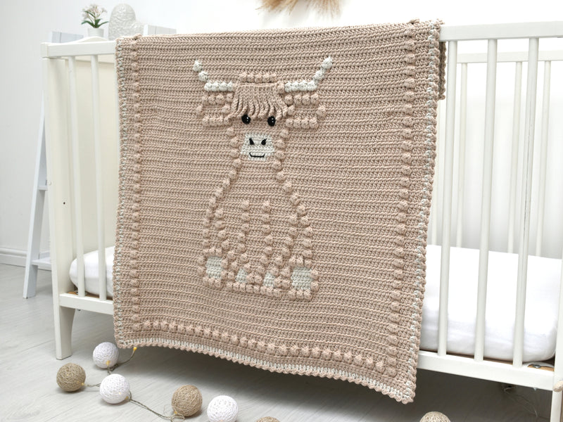 E-book Bobbly Highland Cow Baby Blanket Crochet Pattern / Scottish Cow Crochet Blanket